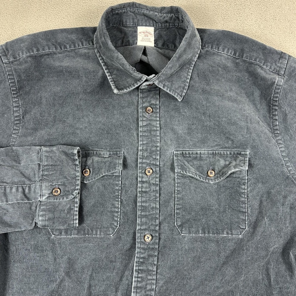 Brooks Brothers Shirt Mens 2XL Blue Corduroy 1818 Button Front Flap Pockets